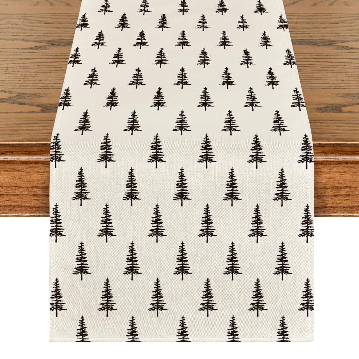 Artoid Mode beige Xmas tree runner on dining table protecting surfaces while adding festive style