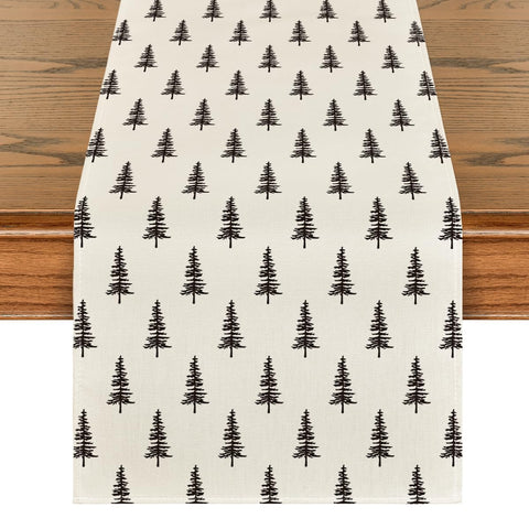 Artoid Mode beige Xmas Tree Table Runner displayed, protecting the table from heat and spills.