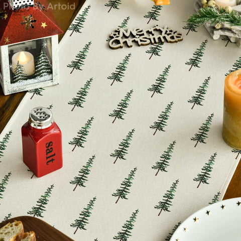 Artoid Mode beige Xmas Tree Table Runner fitting small to mid-size dining tables