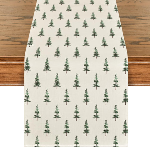 Artoid Mode beige Xmas tree table runner adds festive warmth to holiday dining.