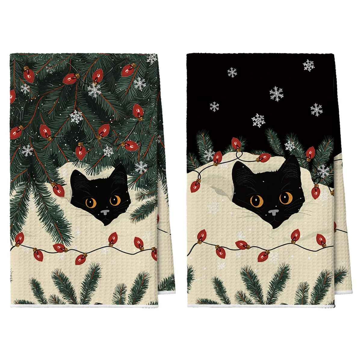 Artoid Mode Black Cat Pine Branch towel design for quick-dry kitchen drying