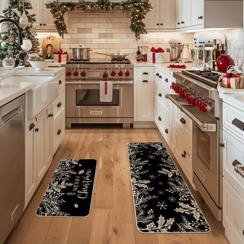 Artoid Mode black holly pine branch mats 17x47 add seasonal decor and floor guard.
