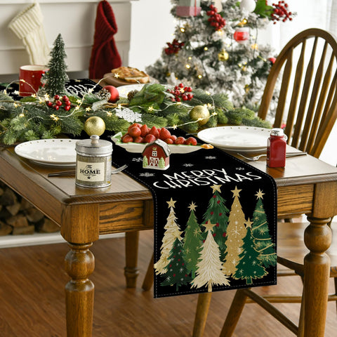 Artoid Mode black merry christmas runner creates bold holiday ambiance for gatherings.