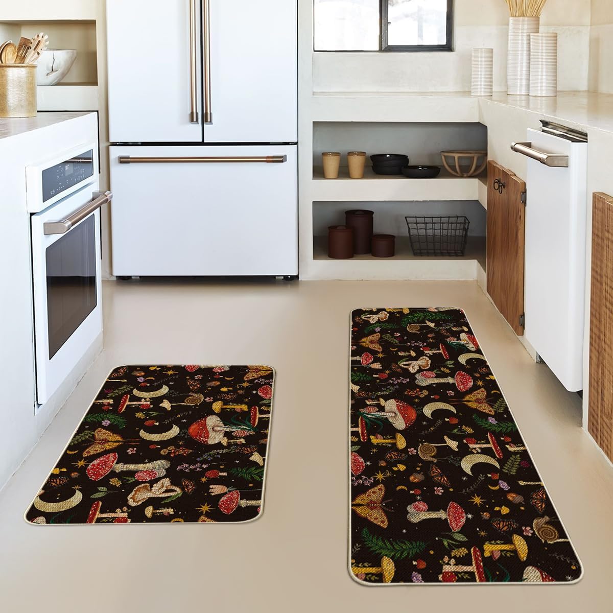 Artoid Mode black mushrooms butterfly spring kitchen mats 17x47 adds color and prevents slipping.