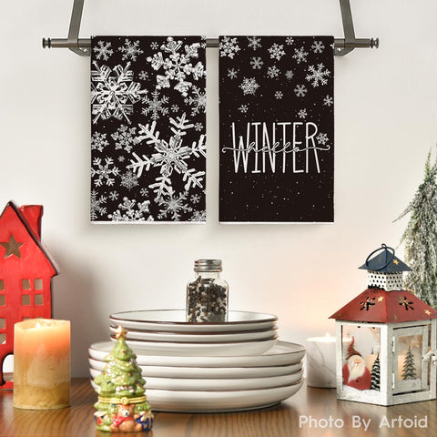 Artoid Mode Black Snowflake Kitchen Towels close-up fabric texture and softness
