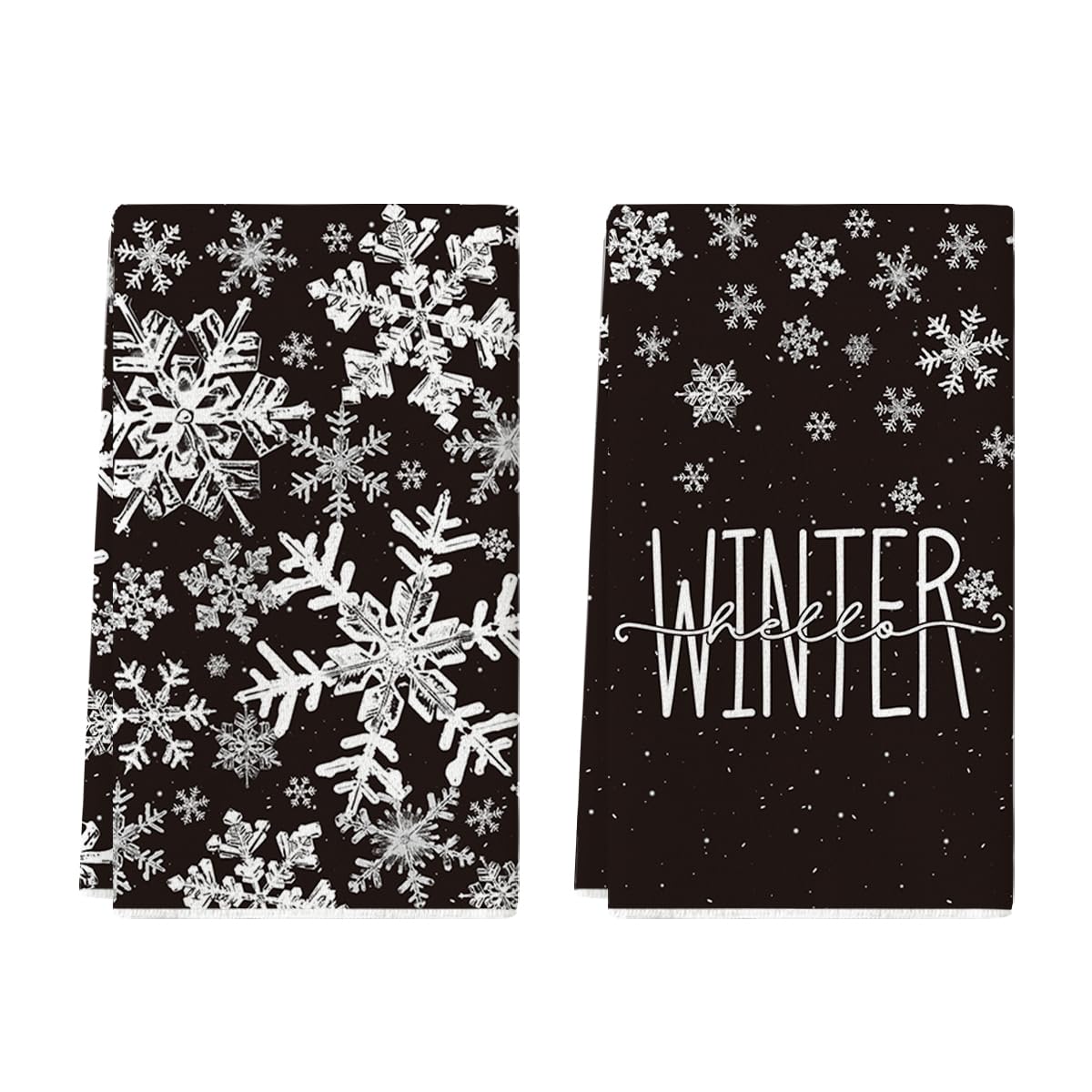 Artoid Mode Black Snowflake Kitchen Towels front view for festive kitchen drying