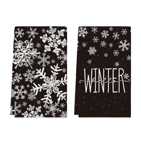 Artoid Mode Black Snowflake Kitchen Towels front view for festive kitchen drying