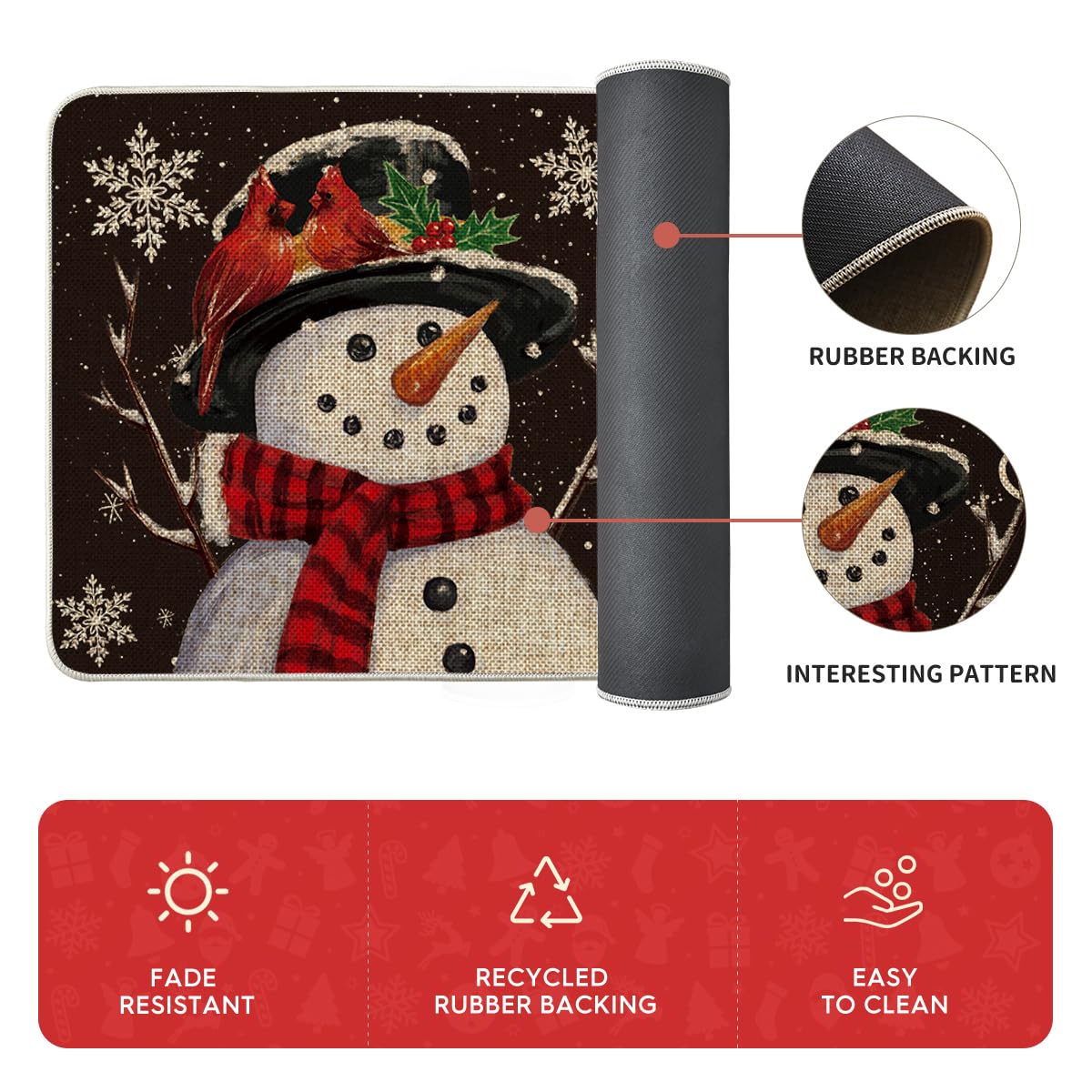 Artoid Mode black snowman mat 17x47, easy to clean with hose or sponge.