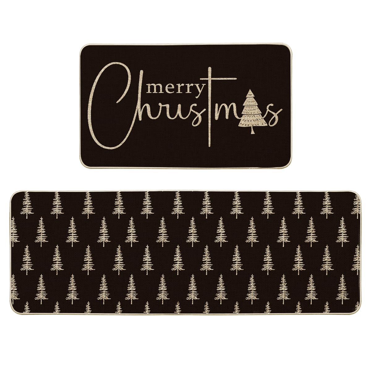 Artoid Mode black Xmas Tree kitchen mats 17x29 with festive floor protection and style