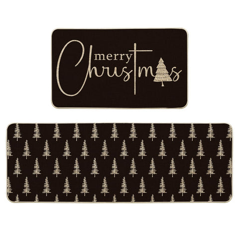 Artoid Mode black Xmas Tree kitchen mats 17x29 with festive floor protection and style