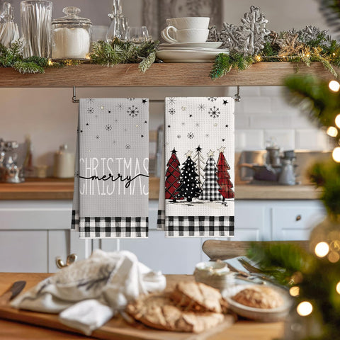Artoid Mode Black Xmas Tree Snowman towel pattern adds holiday decor and utility