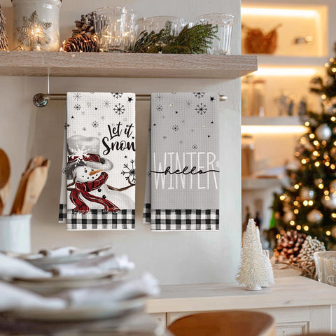 Artoid Mode Black Xmas Tree Snowman towel ready for daily dish drying