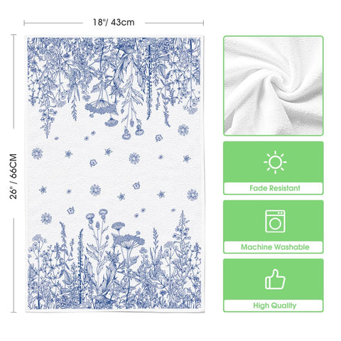 Artoid Mode blue antique herbs leaves towels decorate kitchen while handling daily tasks.