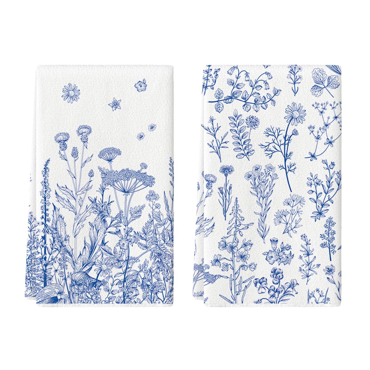 Artoid Mode blue antique herbs wild flowers towels pattern for quick drying and decor.