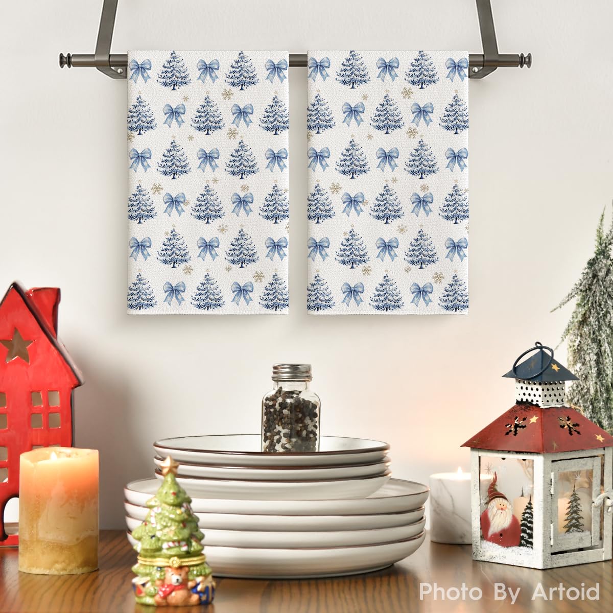 Artoid Mode blue bowknot towel folded to show 18x26 inch size for daily use.