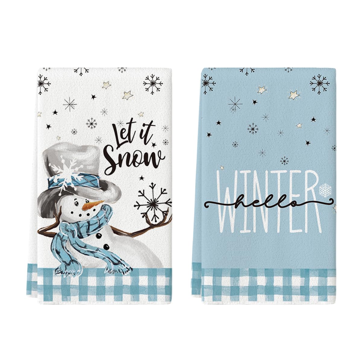 Artoid Mode blue buffalo plaid snowman dish towels for quick dish drying