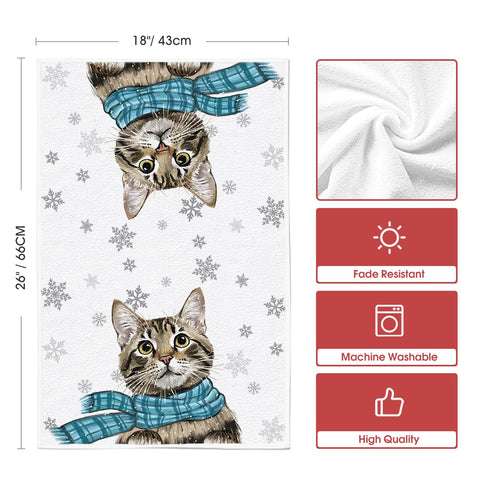 Artoid Mode Blue Cat Hello Winter Nordic pattern towel for décor and daily use