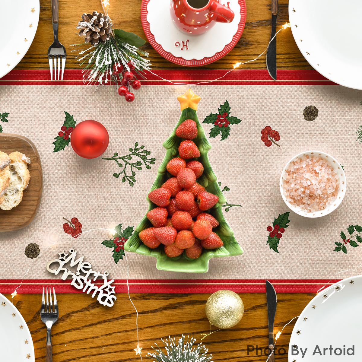 Artoid Mode bright holiday decor enhances kitchen and dining spaces with vibrant color.