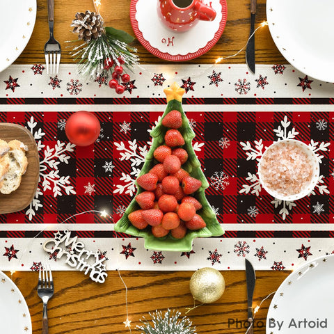 Artoid Mode bright pattern table runner adds festive flair to meals.