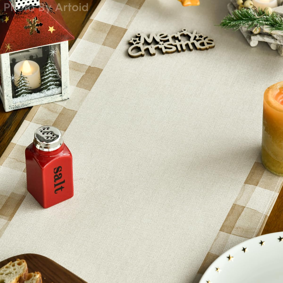 Artoid Mode brown plaid design enhances holiday dining ambiance