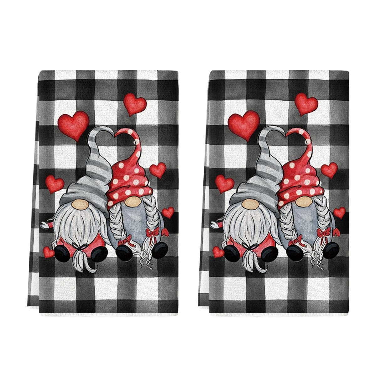 Artoid Mode buffalo plaid gnomes towels closeup—soft fibers protect delicate cookware