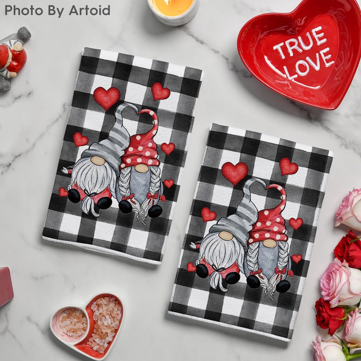 Artoid Mode buffalo plaid gnomes towels—set of two for versatile tasks