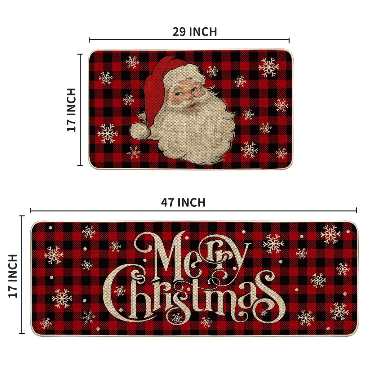Artoid Mode buffalo plaid Santa kitchen rug texture close-up, soft underfoot feel.