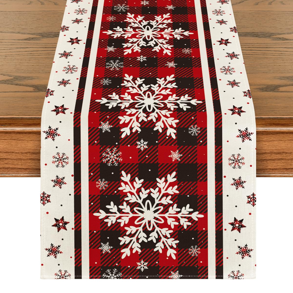 Artoid Mode buffalo plaid snowflakes pattern adds festive flair to your table