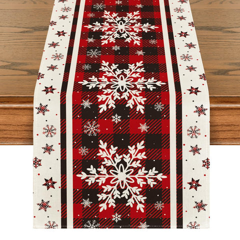 Artoid Mode buffalo plaid snowflakes pattern adds festive flair to your table