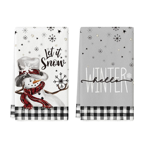 Artoid Mode buffalo plaid snowman towel set, two-piece for everyday kitchen drying