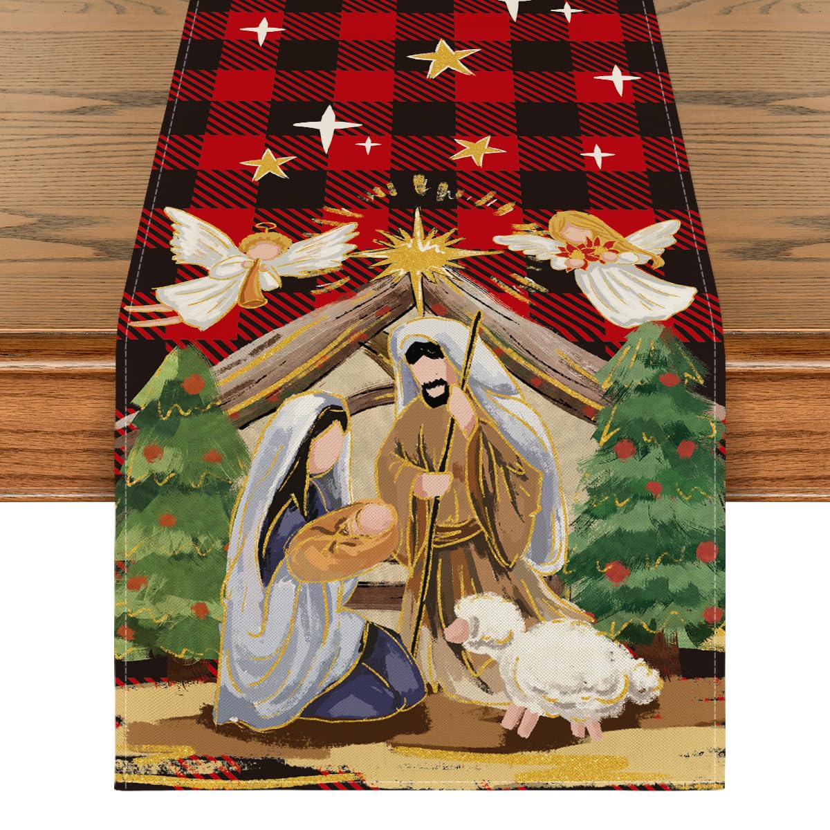 Artoid Mode buffalo plaid table runner brightens festive dining spaces