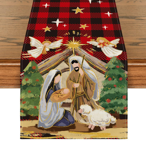 Artoid Mode buffalo plaid table runner brightens festive dining spaces