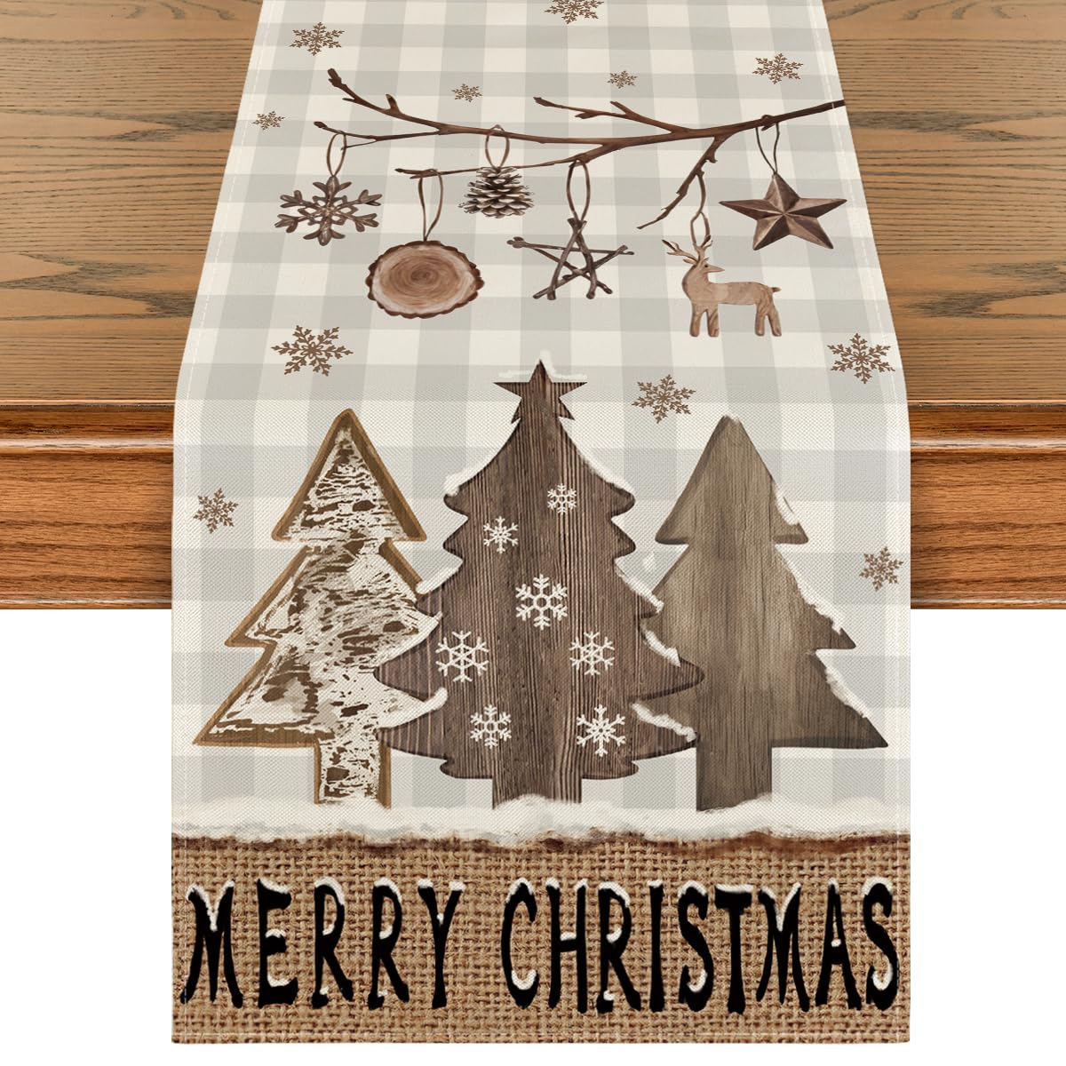 Artoid Mode buffalo plaid wood Xmas trees ornament elevating holiday table