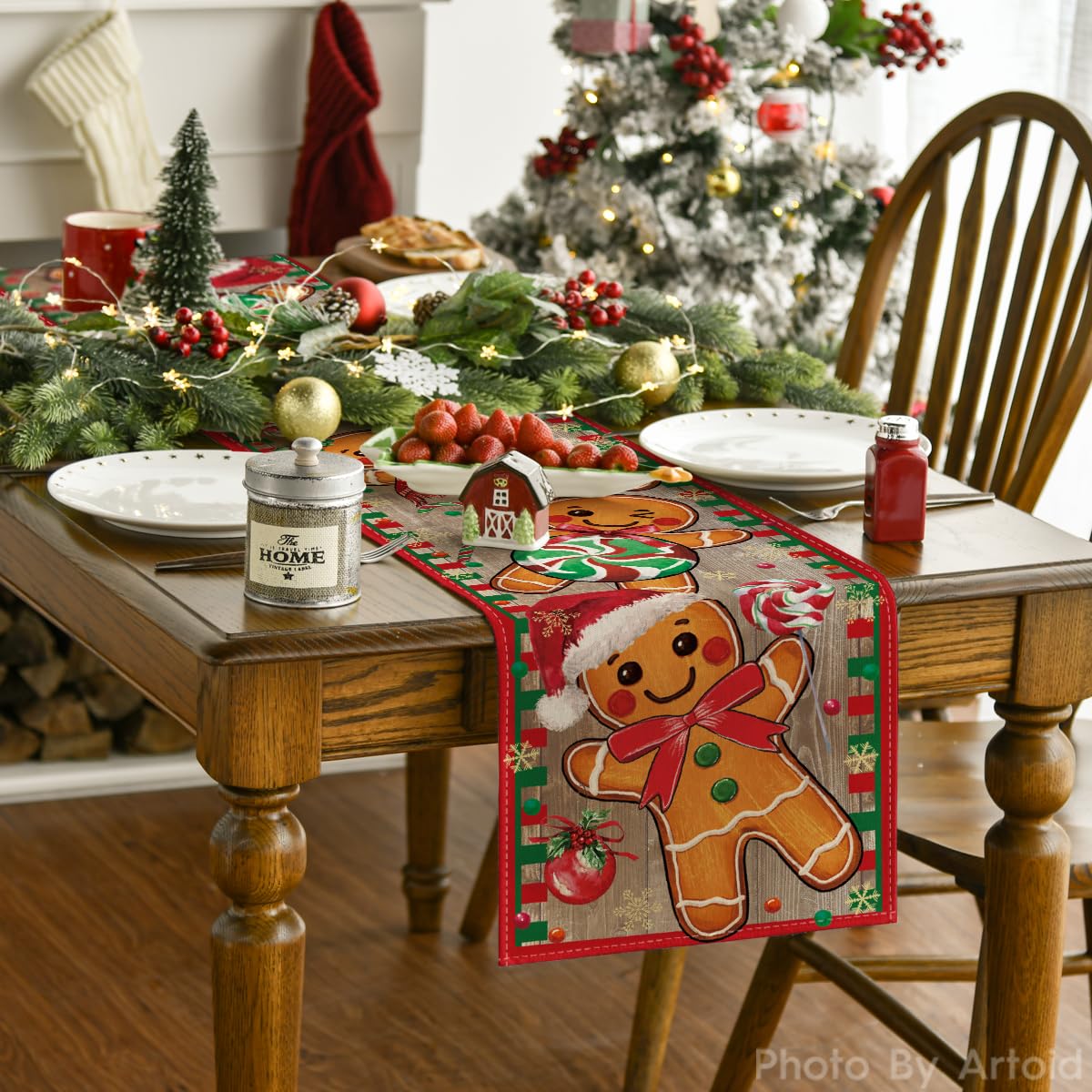 Artoid Mode candy cane pattern table runner brightens seasonal decor.