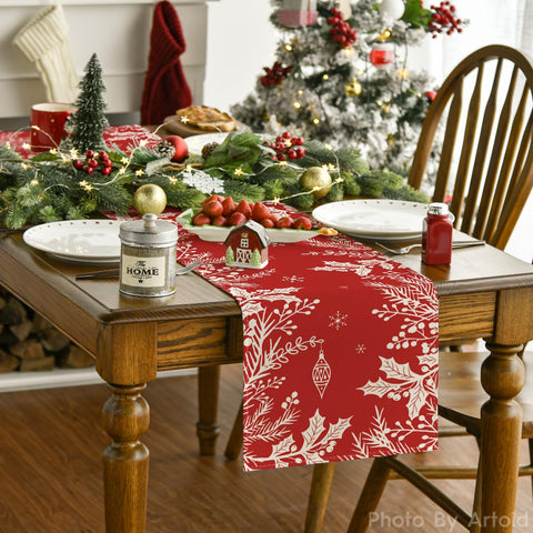 Artoid Mode Christmas pattern table runner adds festive color to dinners.