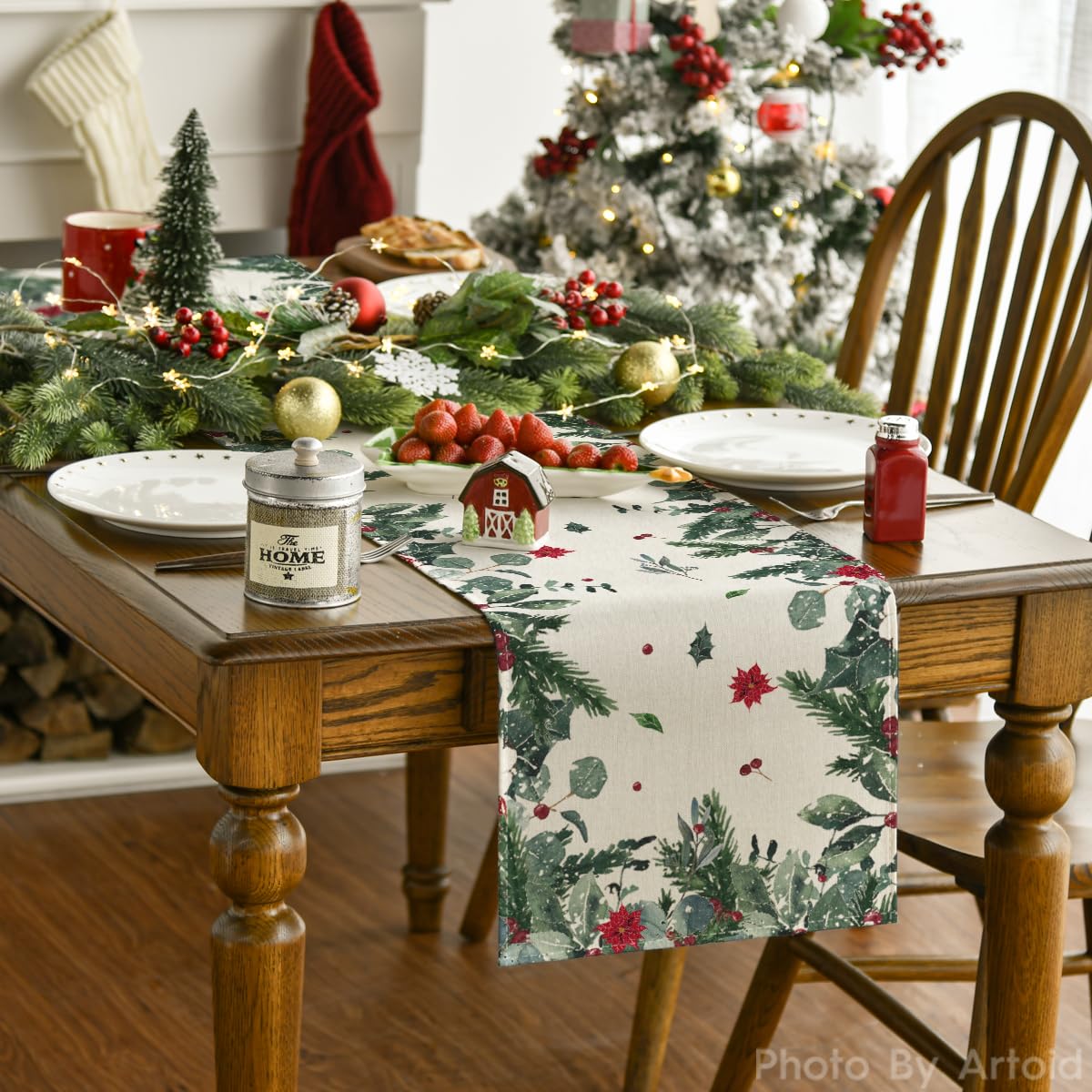 Artoid Mode Christmas table runner closeup stitching shows durable seams
