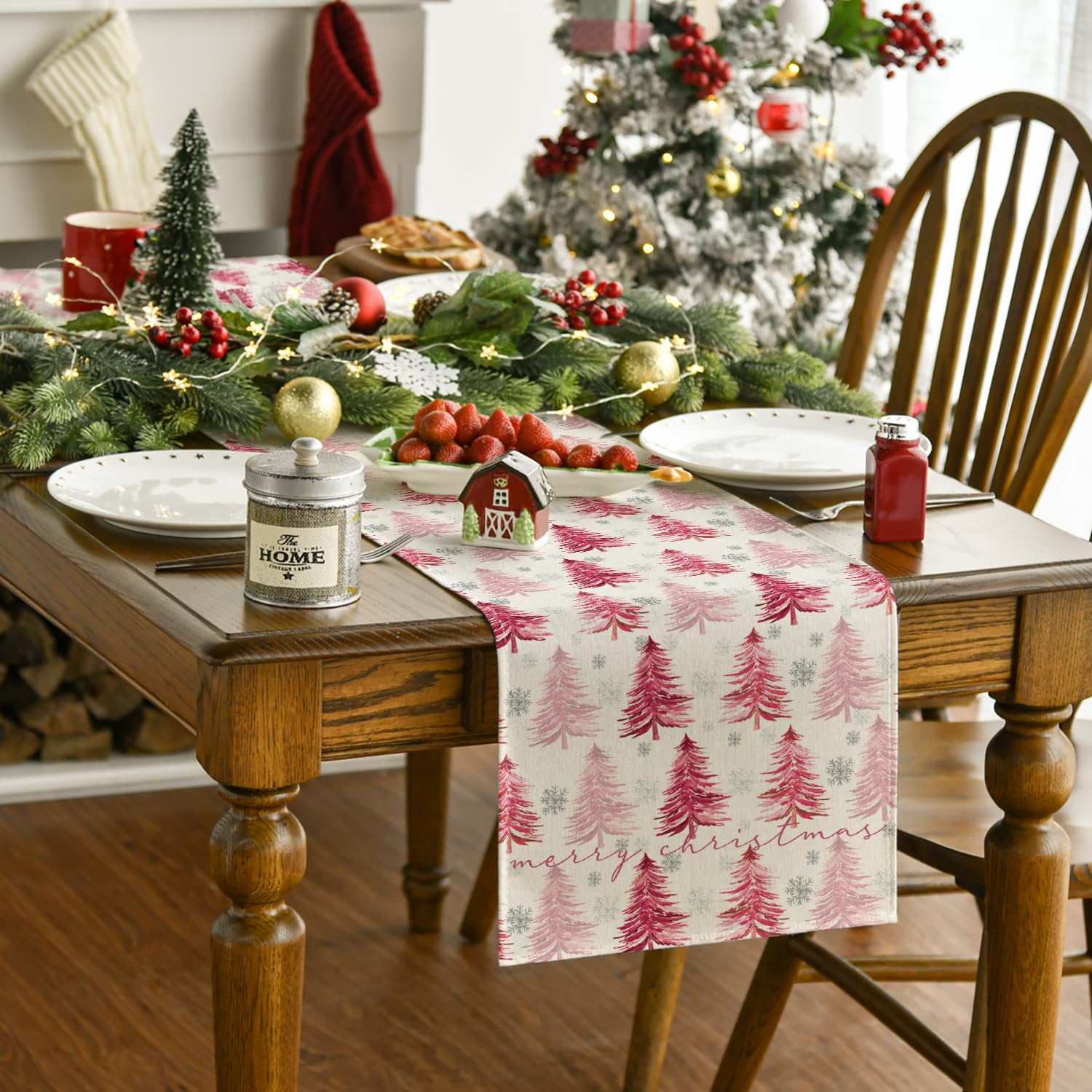 Artoid Mode pink Christmas table runner adds seasonal charm to gatherings