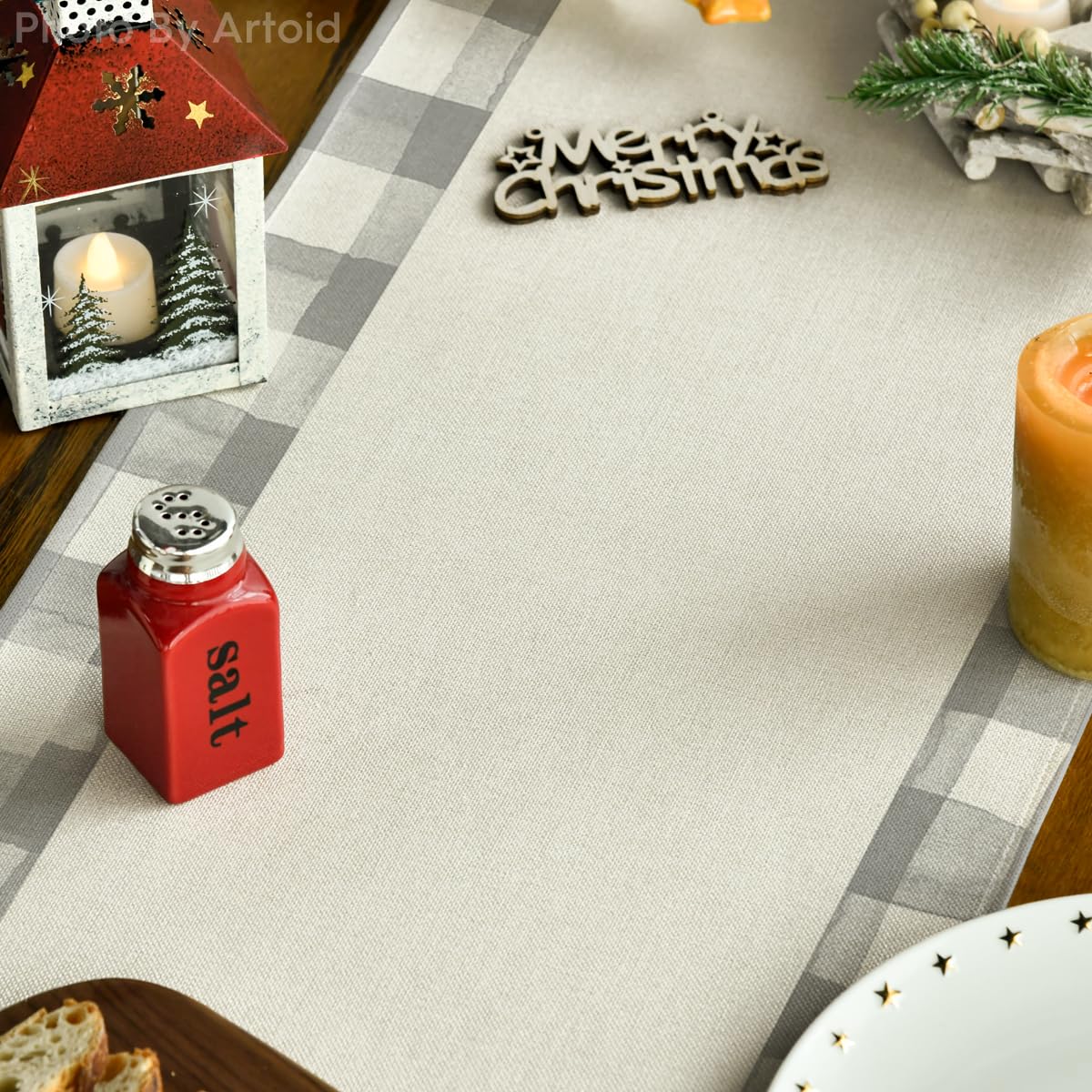 Artoid Mode grey buffalo plaid runner enhances dining decor for gatherings and celebrations
