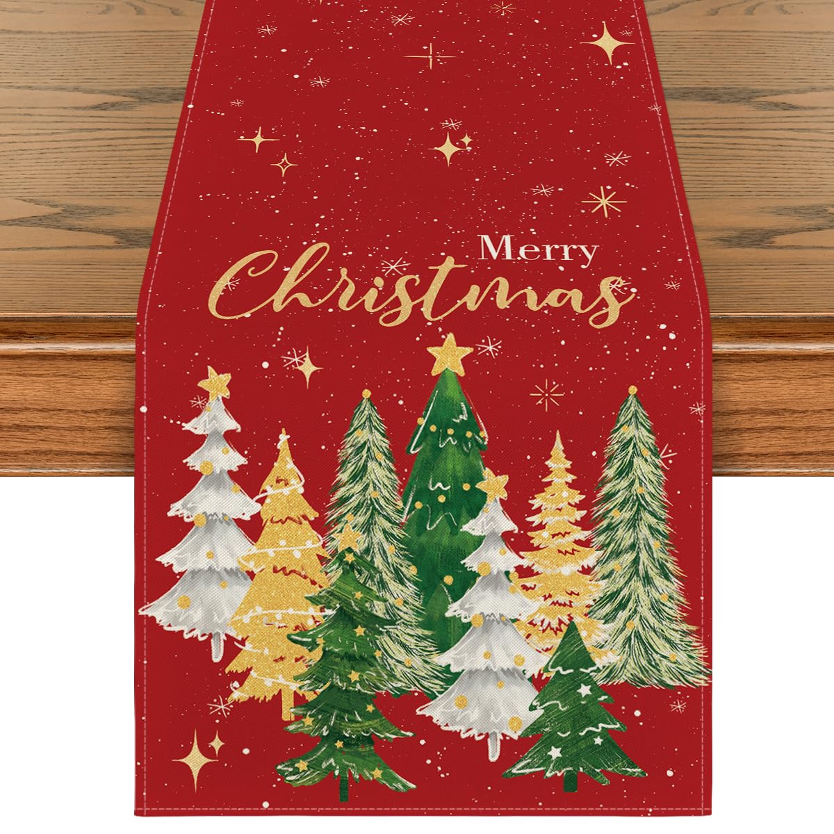 Artoid Mode Christmas Trees table runner front view protects surfaces while adding festive charm.