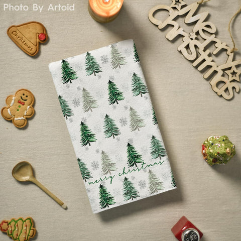 Artoid Mode Christmas tree towel, festive design for seasonal decor and tasks.