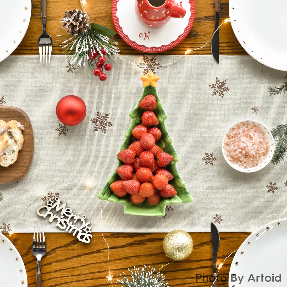 Artoid Mode colorful holiday runner is machine washable for easy cleanup.