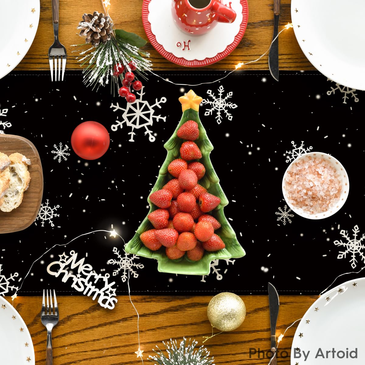 Artoid Mode colorful winter runner brightens kitchen and dining spaces for celebrations.