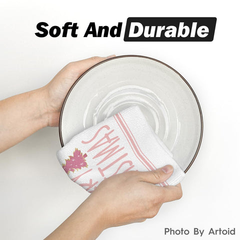 Artoid Mode cute patterned dish towel enhances seasonal decor during kitchen tasks.