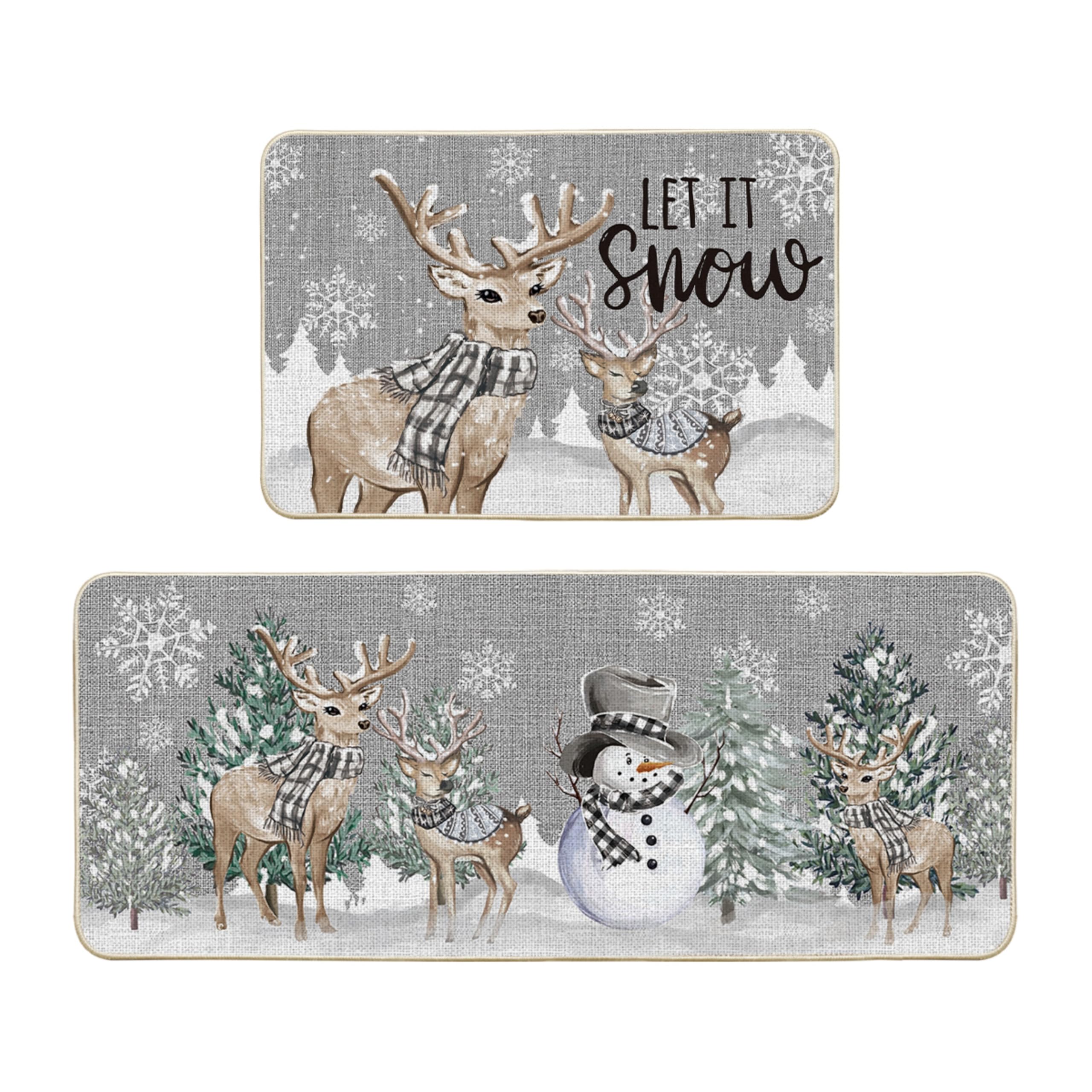 Artoid Mode deer tree let it snow 24x35 mat adds festive charm to kitchens and entryways.