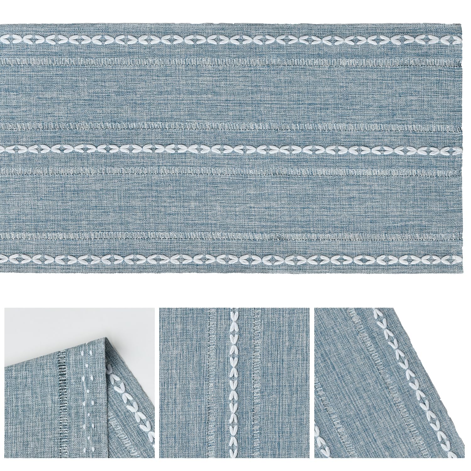 Artoid Mode dusty blue runner with dishes for everyday dining setup
