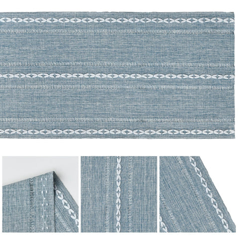 Artoid Mode dusty blue runner with dishes for everyday dining setup