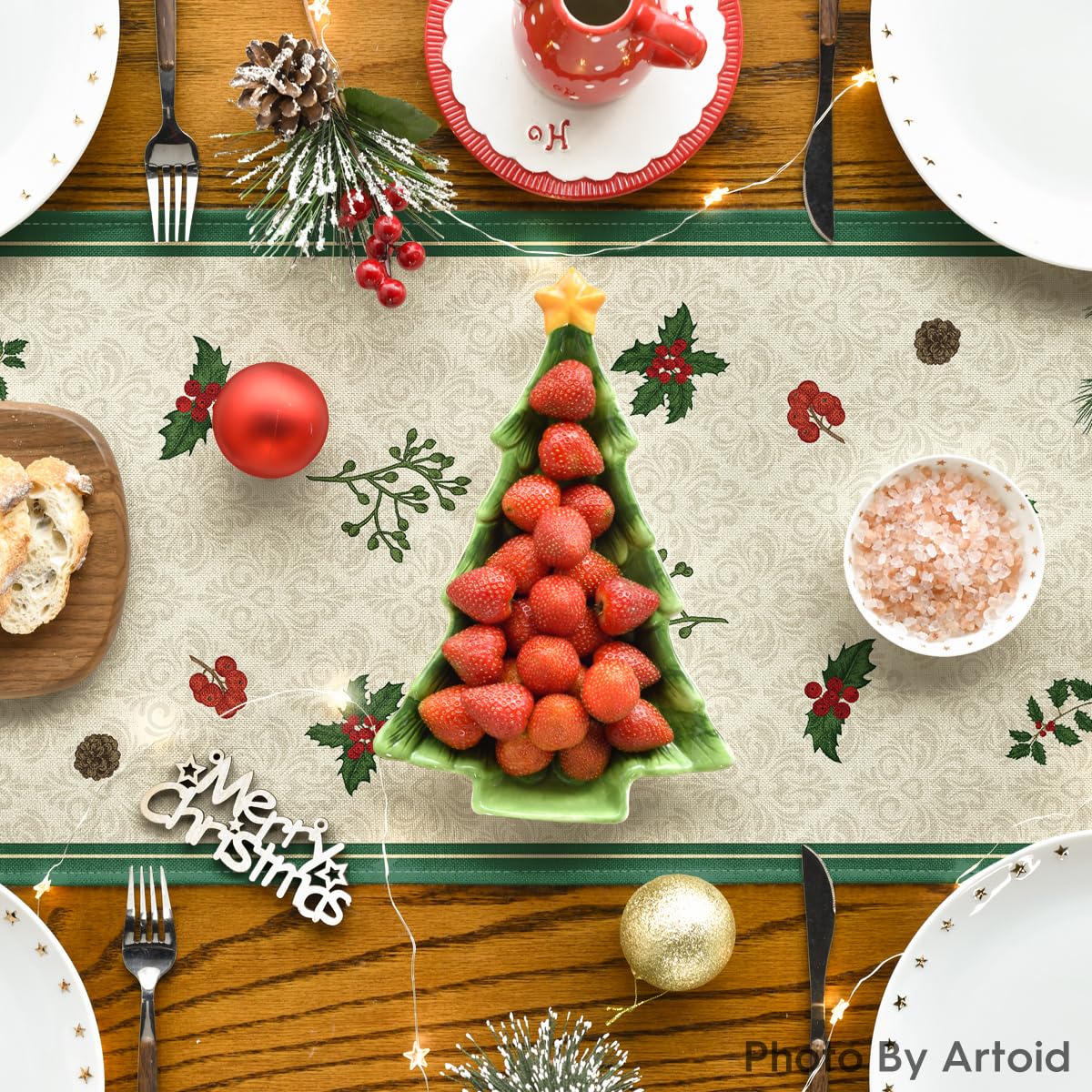 Artoid Mode easy-care table runner is machine washable for busy homes.