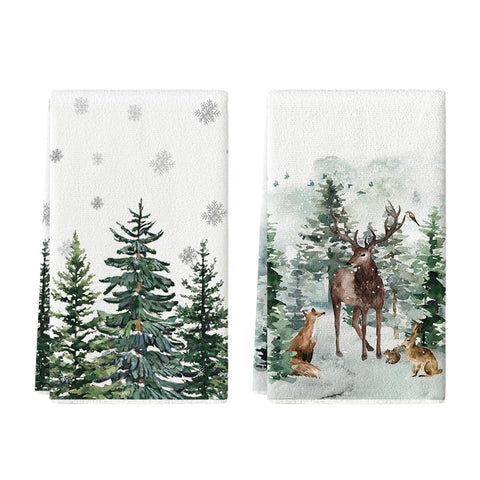 Artoid Mode elk trees snow kitchen towel in festive 18x26 size for holiday drying and cleaning