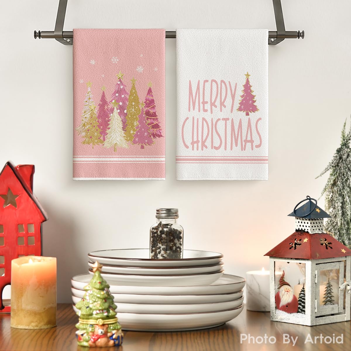 Artoid Mode farmhouse star ornament dish towel adds holiday cheer while drying.