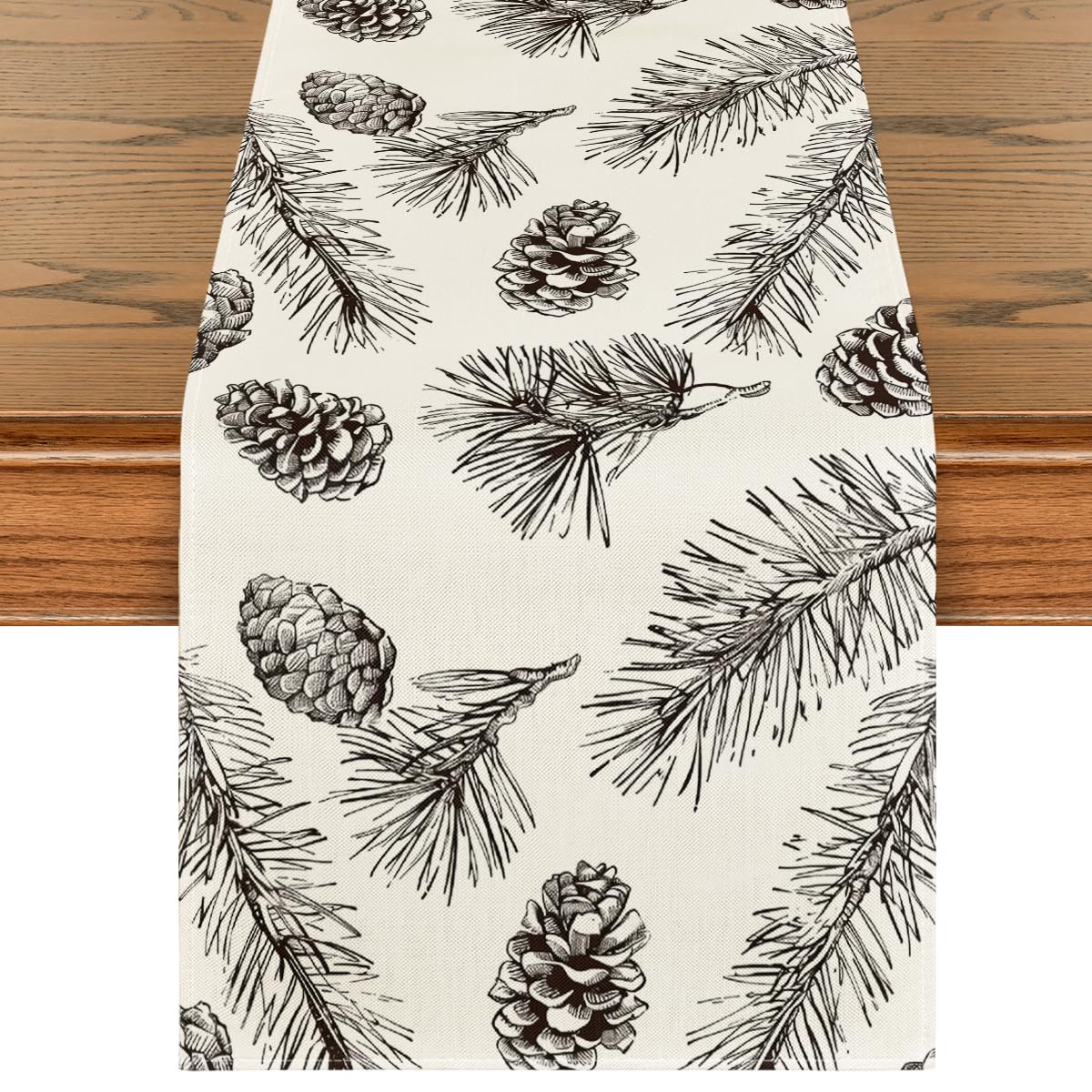 Artoid Mode fir pine cone table runner enhances festive dining ambiance